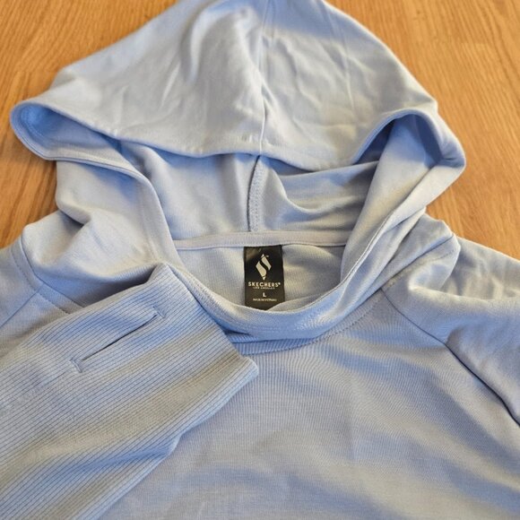 Skechers GoLounge Hooded Sweatshirt Hoodie Women’s Large Light Blue Thumbholes S - Picture 6 of 8